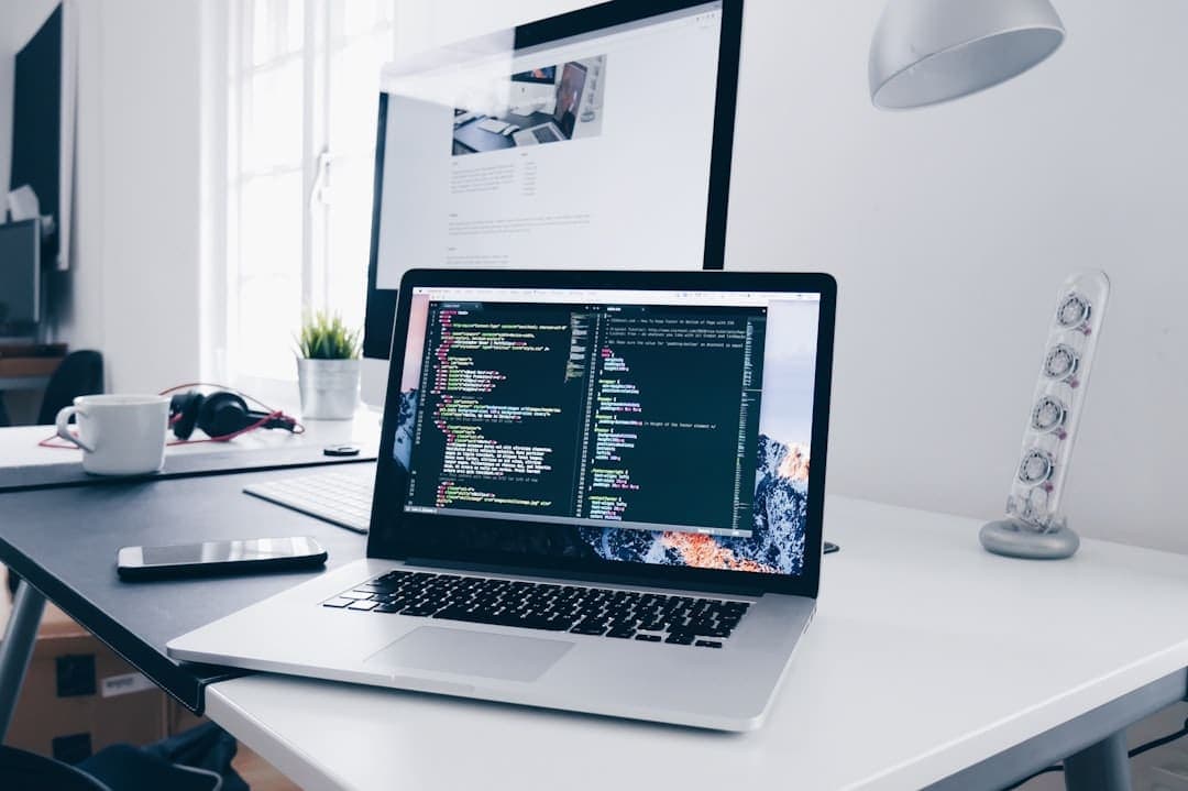 Web developer building a lean, fast website with performance metrics on screen
